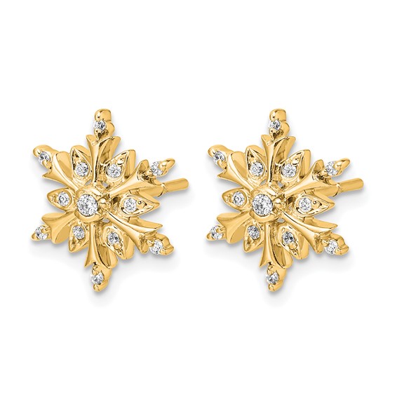14k Yellow Gold Diamond Snowflake Earrings