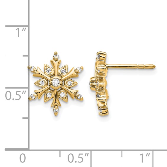 14k Yellow Gold Diamond Snowflake Earrings