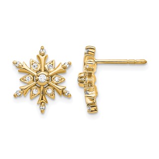 14k Yellow Gold Diamond Snowflake Earrings