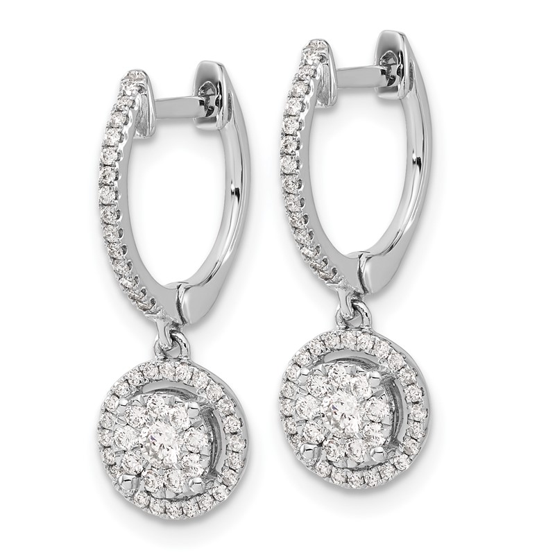 14k White Gold 1/2 carat Lab Grown Diamond VS/SI+ G+ Complete Halo Hinged Hoop Earrings
