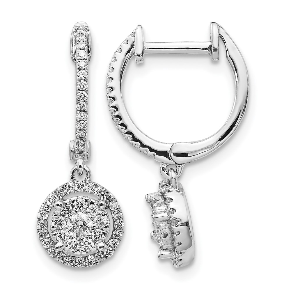 14K White Gold 0.50 Carat Lab Grown Diamond VS SI+ G+ Complete Halo Hinged Hoop Earrings