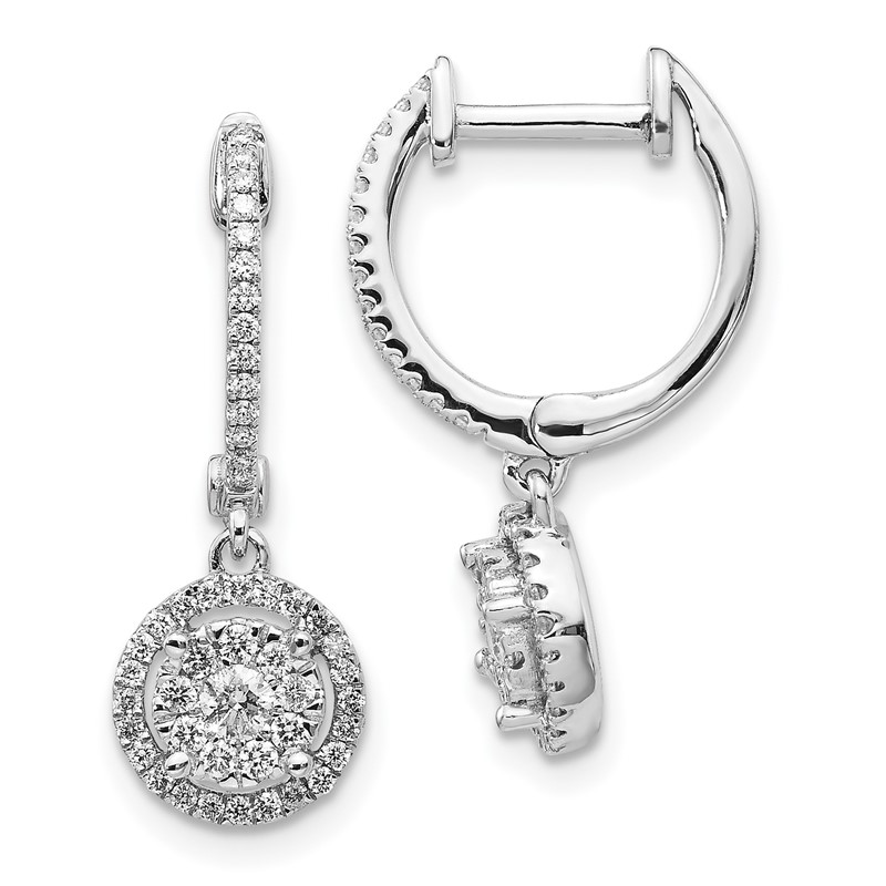 14k White Gold 1/2 carat Lab Grown Diamond VS/SI+ G+ Complete Halo Hinged Hoop Earrings
