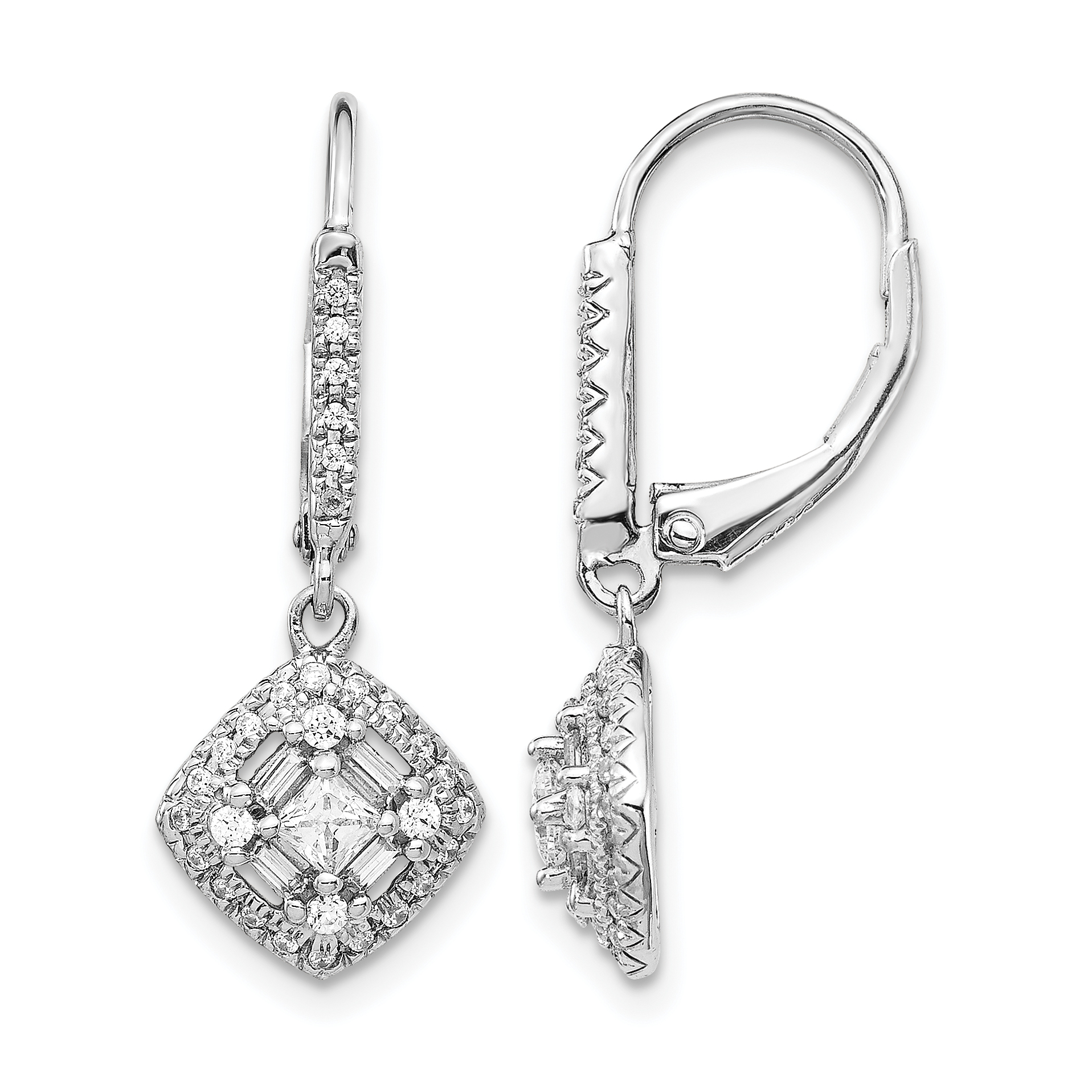 14k White Gold Diamond Leverback Earrings (EM5544-050-WA)