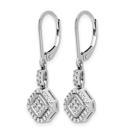 14k White Gold 1/2 carat Diamond Square Cluster Leverback Earrings