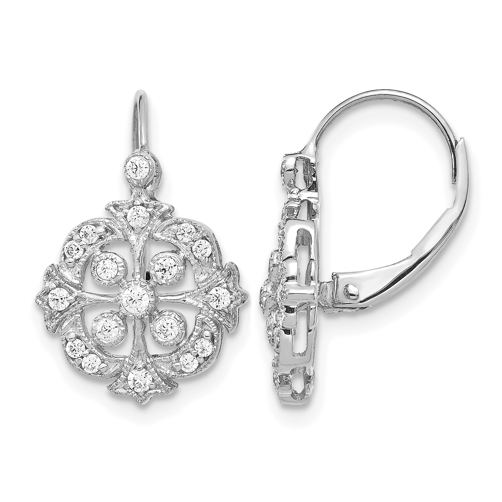 14k White Gold 1/3 carat Lab Grown Diamond VS/SI+ G+ Complete Fashion Leverback Earrings (EM5546-033-WLG)