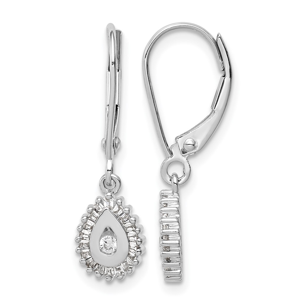 10k White Gold Baguette Diamond Teardrop Halo Leverback Earrings (EM5551-025-1WA)