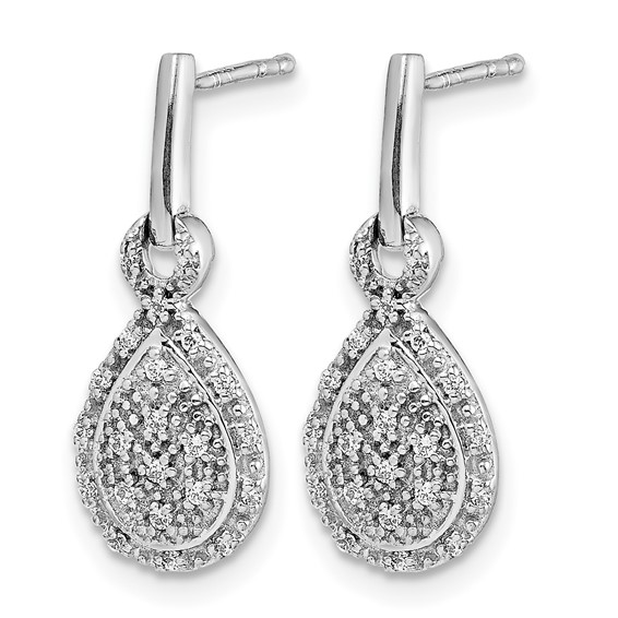 14k White Gold 1/6 carat Diamond Teardrop Dangle Post Earrings