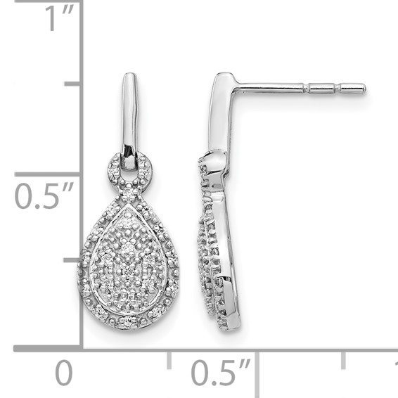 14k White Gold 1/6 carat Diamond Teardrop Dangle Post Earrings