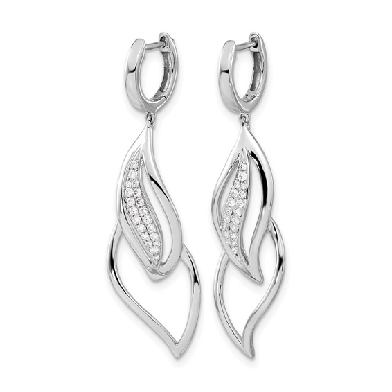 14k White Gold 1/4 carat Diamond Hinged Hoop Leaf Design Dangle Earrings