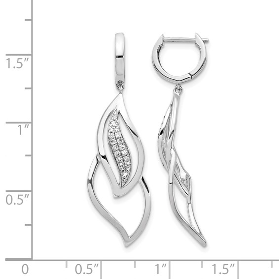 14k White Gold 1/4 carat Diamond Hinged Hoop Leaf Design Dangle Earrings