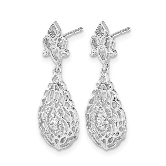 14k White Gold 1/20 carat Diamond Teardrop Vintage-style Dangle Post Earrings
