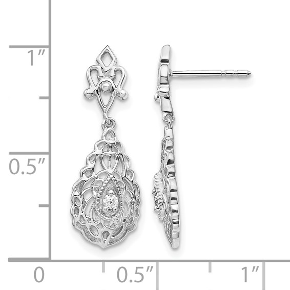 14k White Gold 1/20 carat Diamond Teardrop Vintage-style Dangle Post Earrings