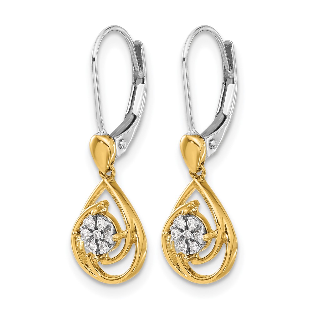 10k Two-tone Diamond Teardrop Dangle Leverback Earrings (EM5567-008-1YWA)