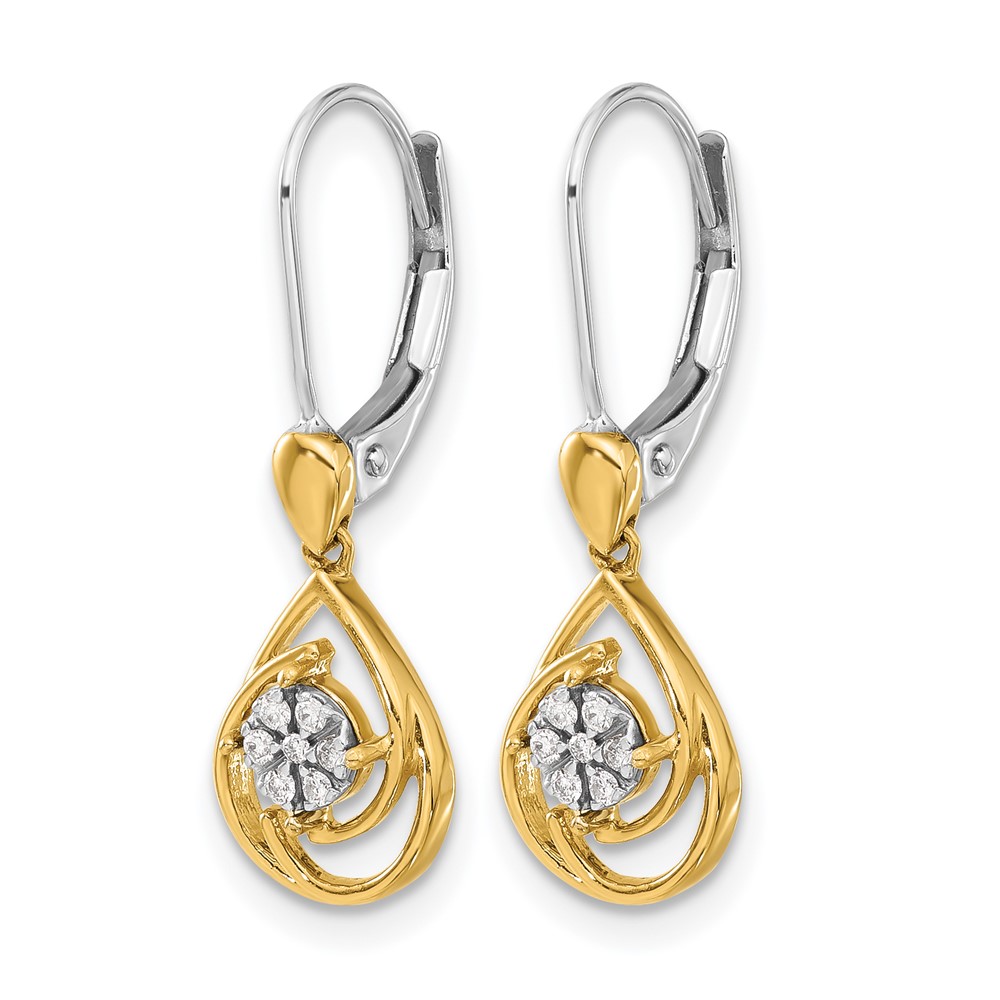 14k Two-tone Diamond Teardrop Dangle Leverback Earrings (EM5567-008-YWA)