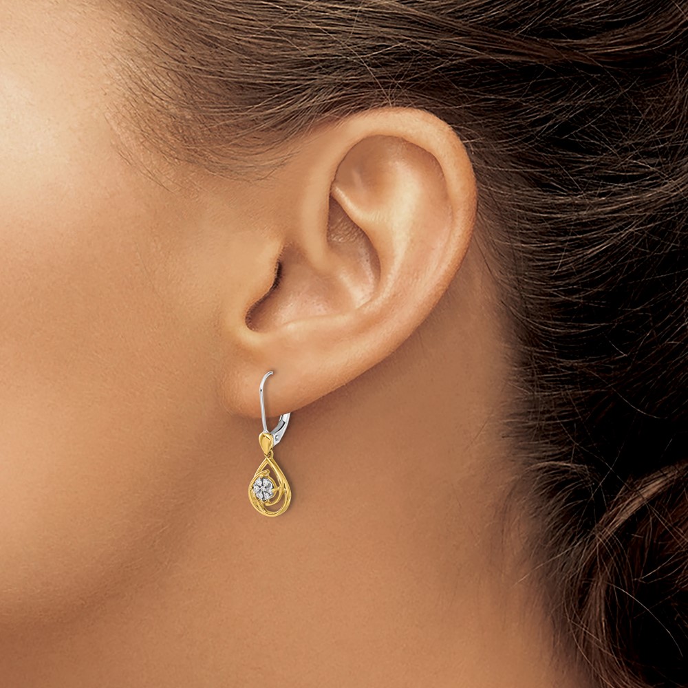 14k Two-tone Diamond Teardrop Dangle Leverback Earrings (EM5567-008-YWA)