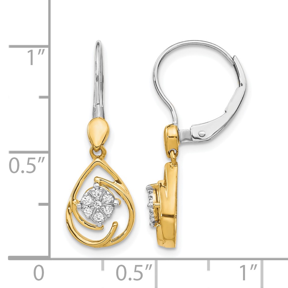14k Two-tone Diamond Teardrop Dangle Leverback Earrings (EM5567-008-YWA)