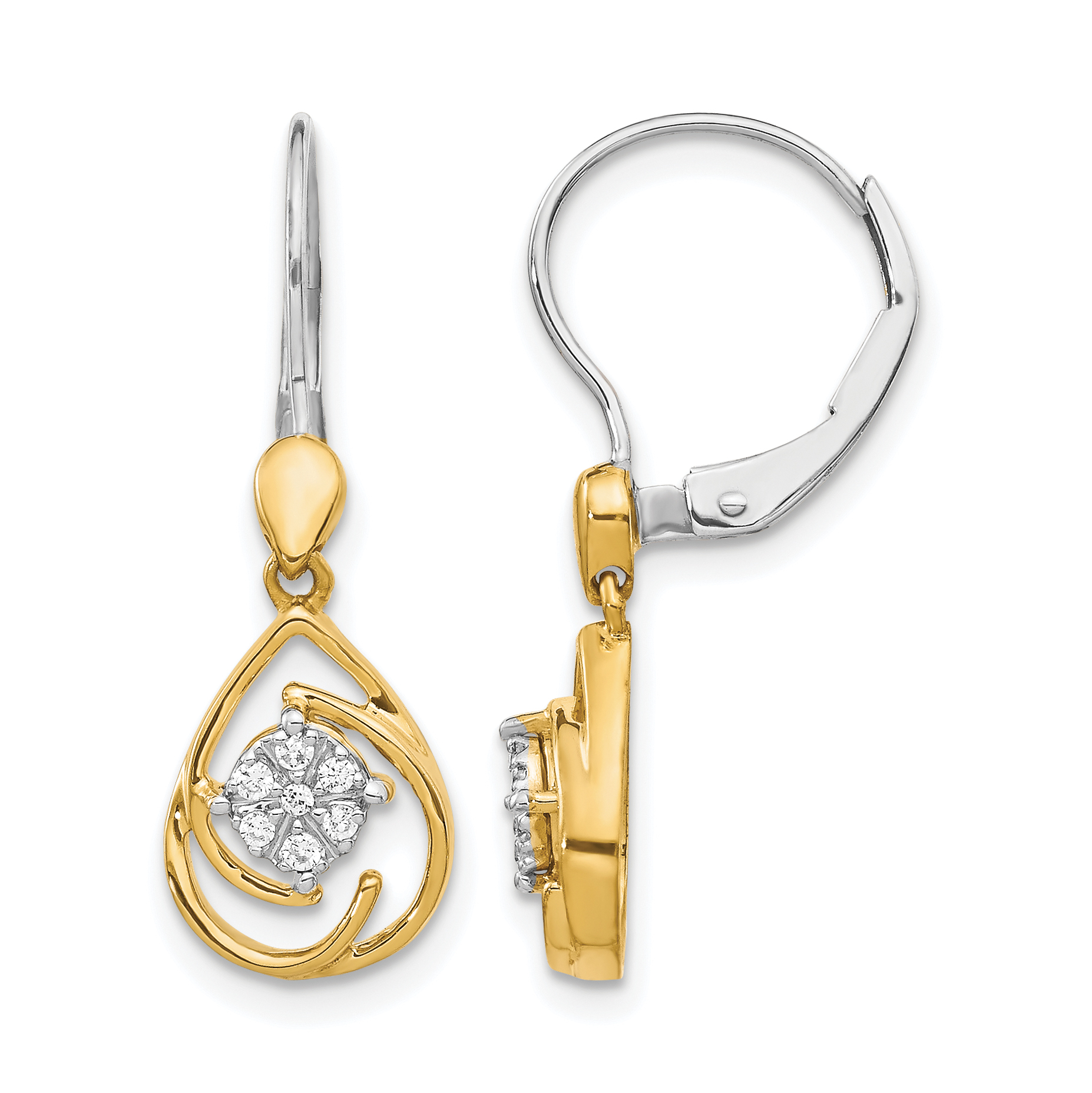 14k Two-tone Diamond Teardrop Dangle Leverback Earrings (EM5567-008-YWA)