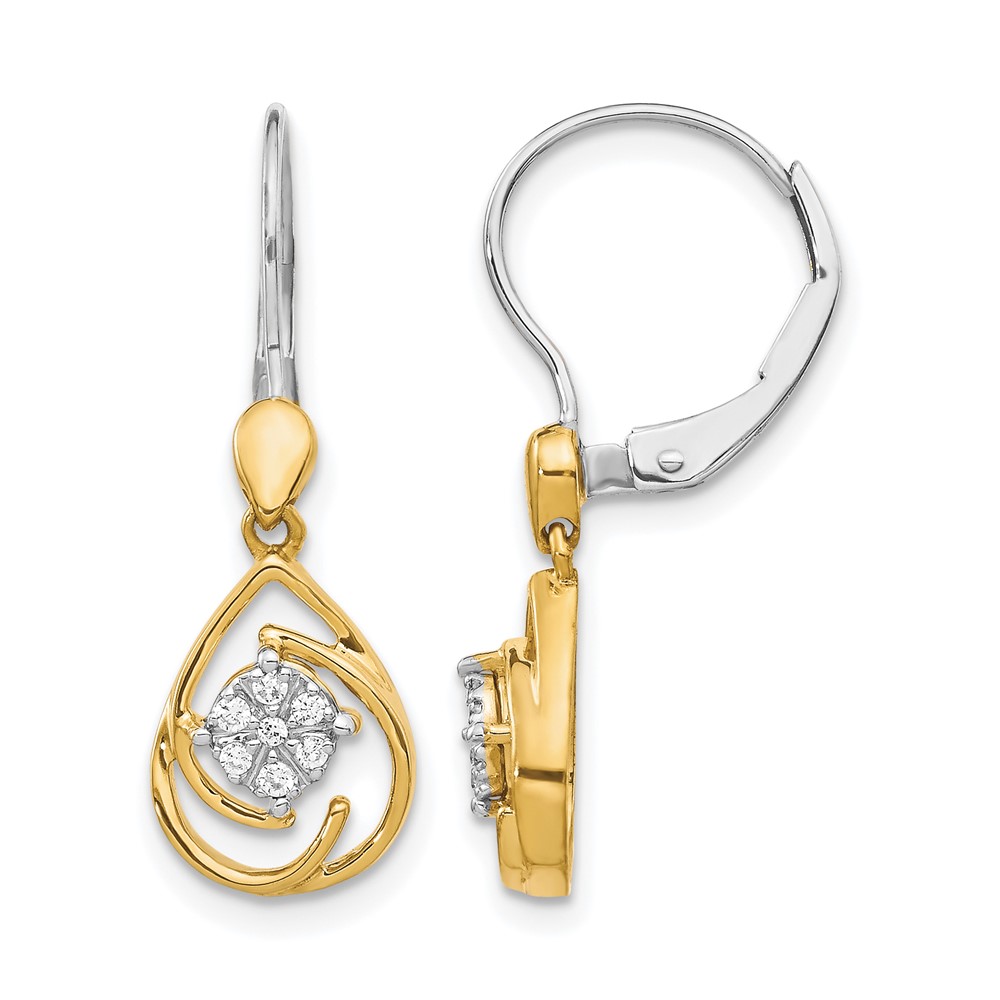 14k Two-tone Diamond Teardrop Dangle Leverback Earrings (EM5567-008-YWA)