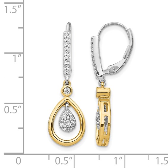 14k Two-tone Oval Cluster 1/4 carat Diamond Leverback Earrings