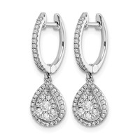14K White Gold 0.50 Carat Lab Grown Diamond VS SI+ G+ Complete Halo Hinged Hoop Earrings view 2