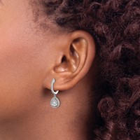 14K White Gold 0.50 Carat Lab Grown Diamond VS SI+ G+ Complete Halo Hinged Hoop Earrings view 3