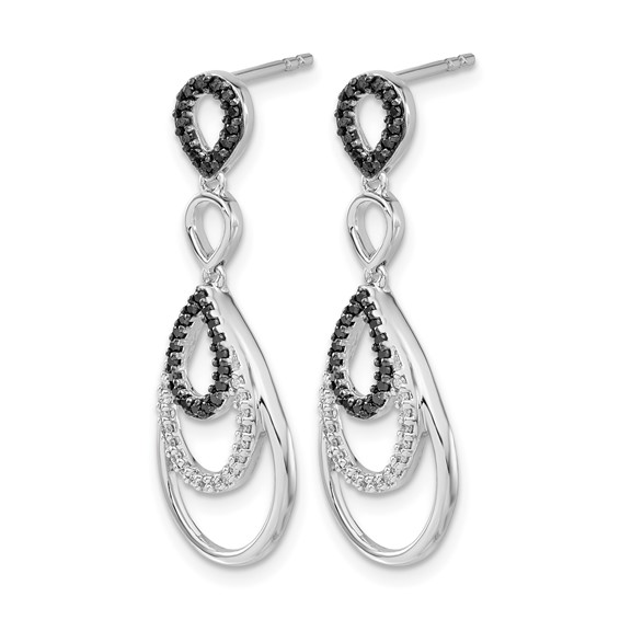 14k White Gold 3/8 carat Black and White Diamond Teardrop Dangle Post Earrings