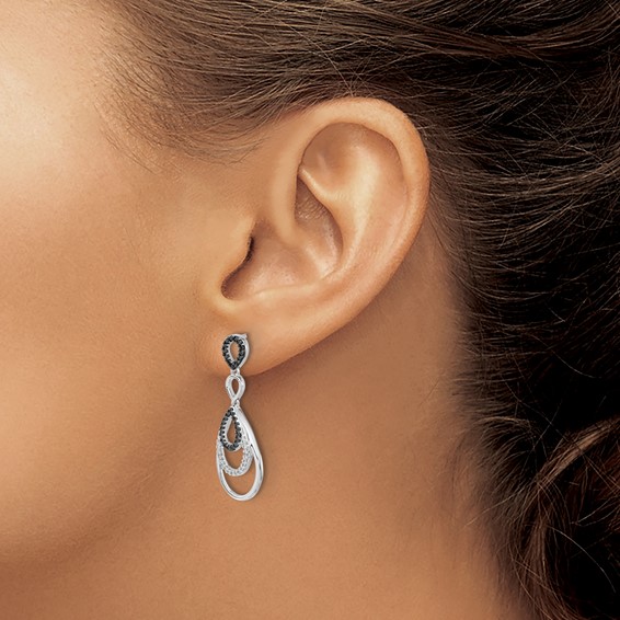 14k White Gold 3/8 carat Black and White Diamond Teardrop Dangle Post Earrings