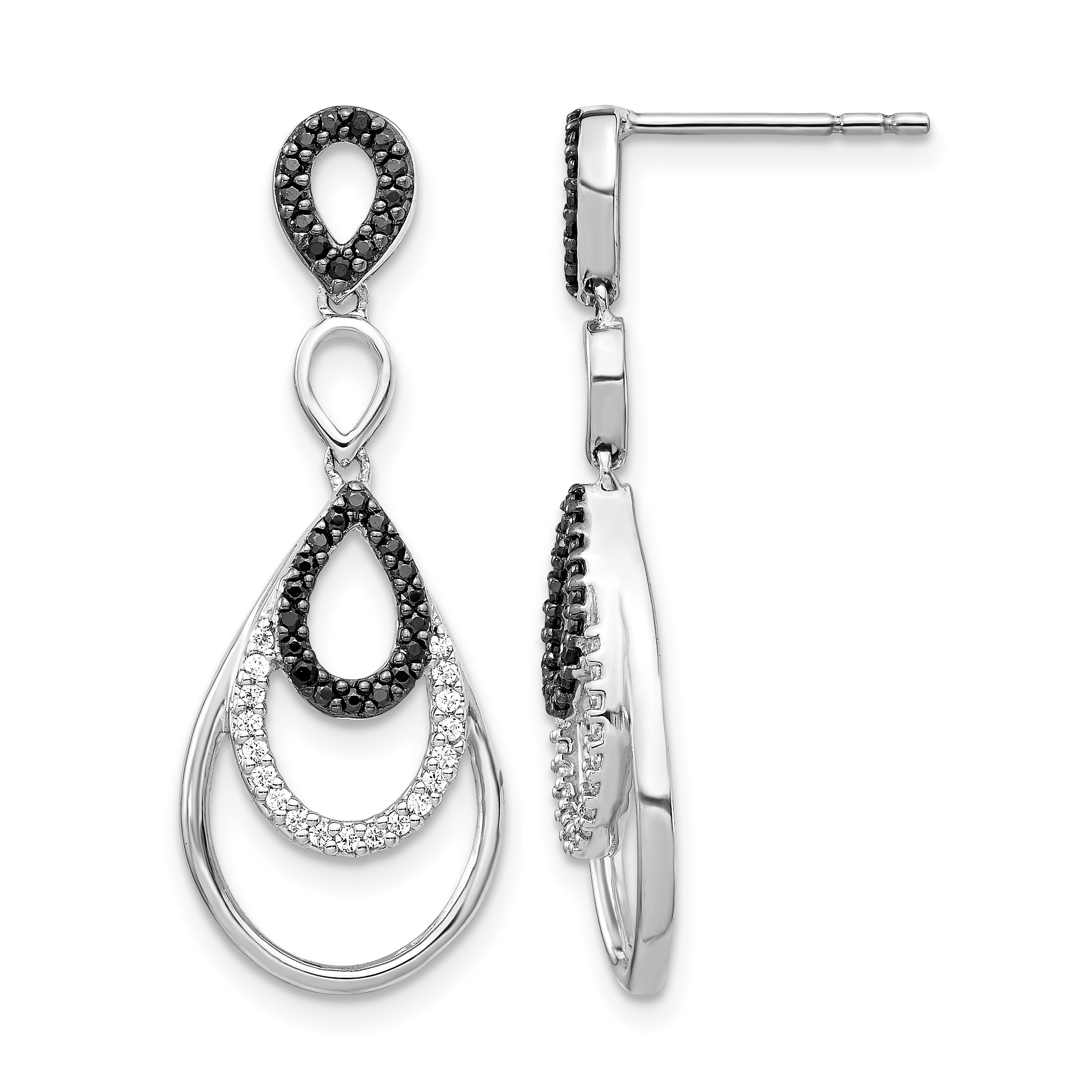 14k White Gold Black and White Diamond Post Earrings (EM5572-040-WA)