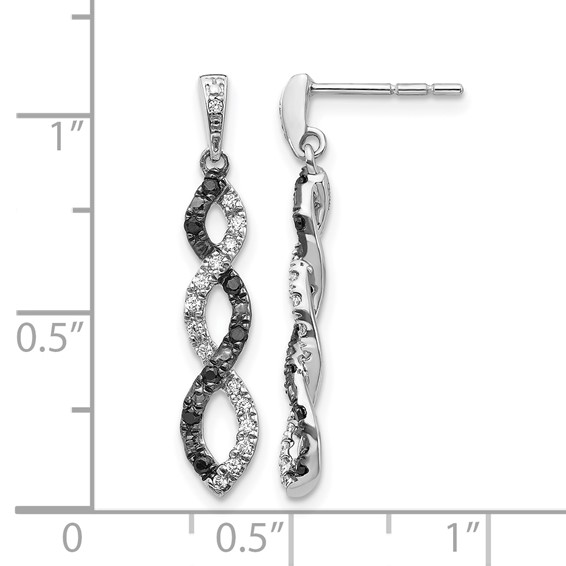 14k White Gold 1/3 carat Black and White Diamond Twisted Dangle Post Earrings