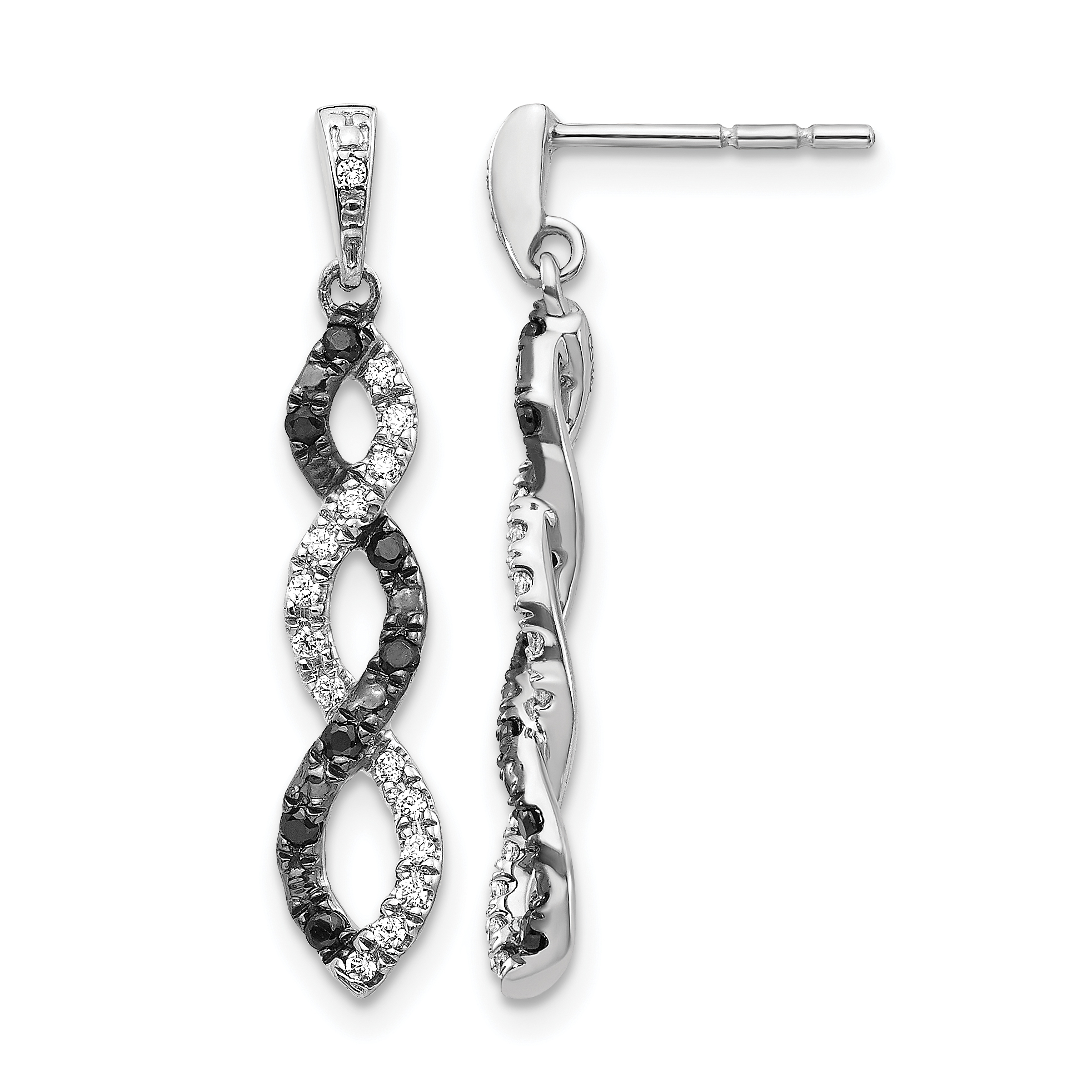 14k White Gold Black and White Diamond Twisted Post Earrings (EM5575-033-WA)