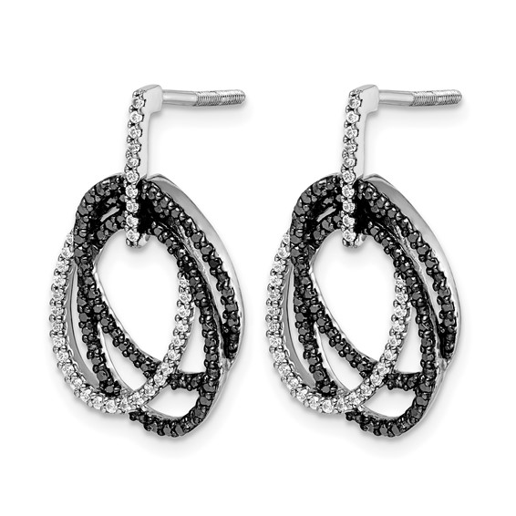 14k White Gold 1/2 carat White and Black Diamond Ovals Dangle Post Earrings