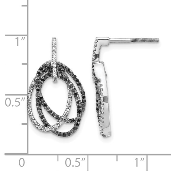 14k White Gold 1/2 carat White and Black Diamond Ovals Dangle Post Earrings