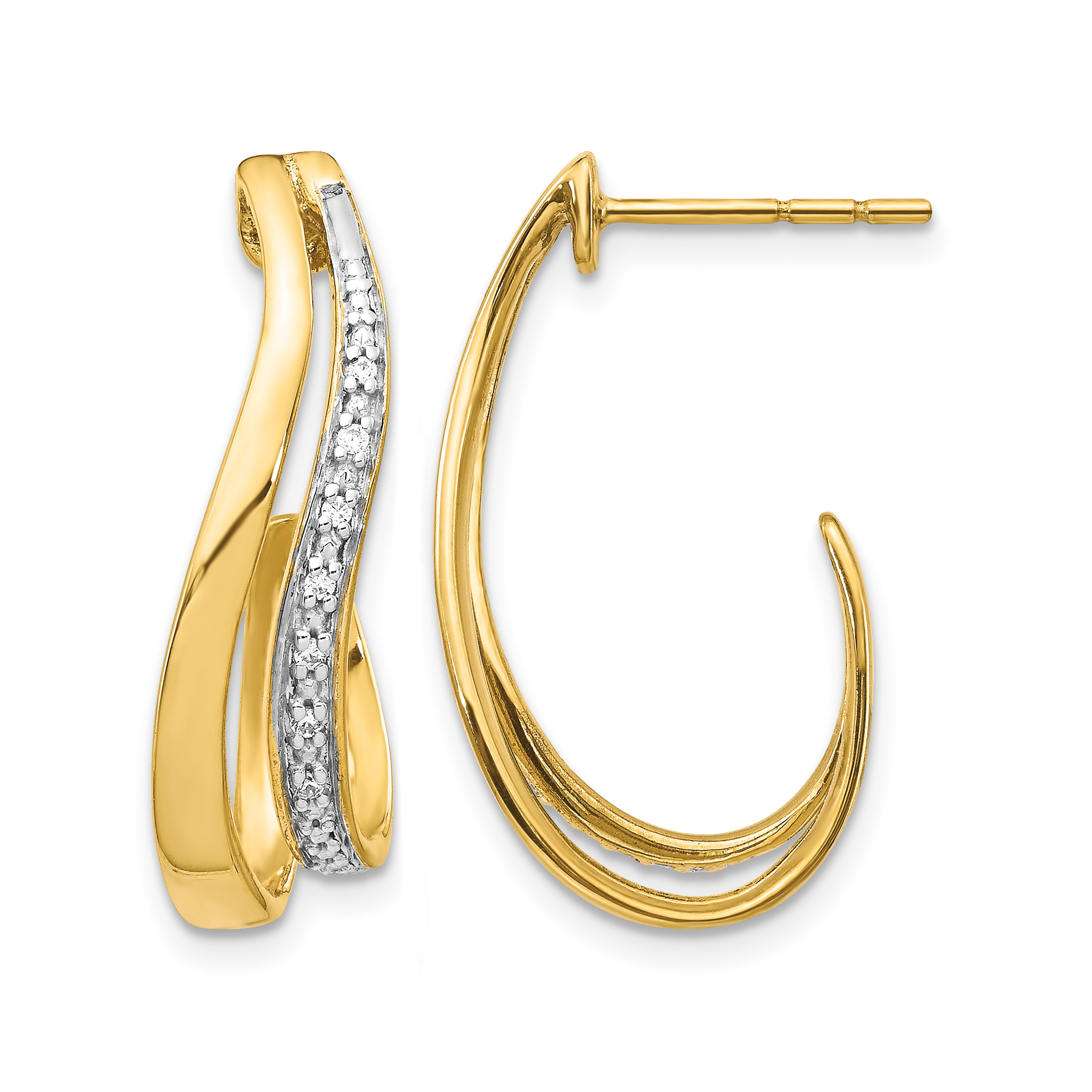 14k w/Rhodium Diamond J-Hoop Post Earrings (EM5584-007-YA)