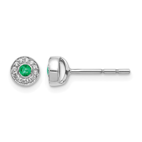 Diamond and Emerald Halo Post Earrings