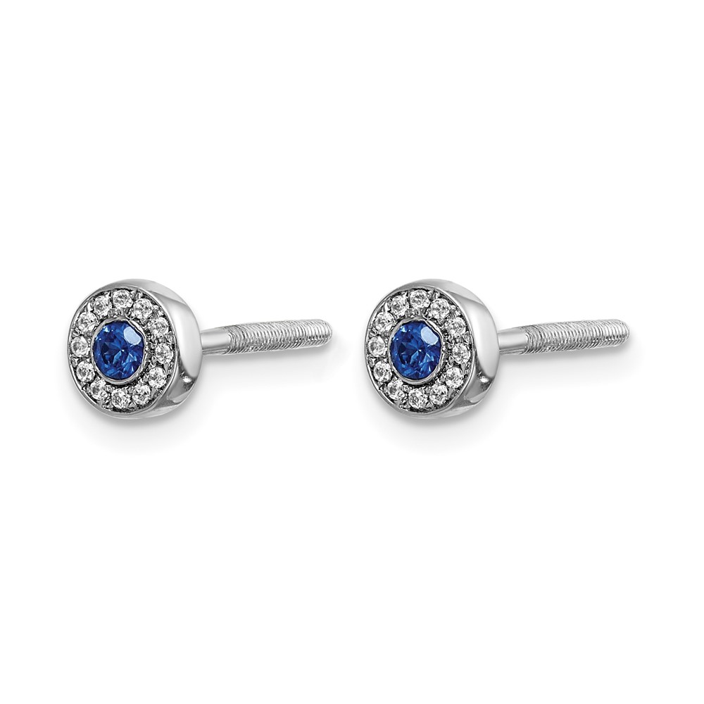 14k White Gold Diamond and Sapphire Halo Post Earrings (EM5586-SA-007-WA)