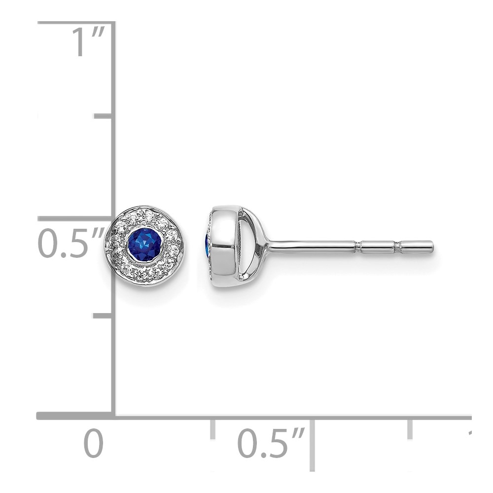 14k White Gold Diamond and Sapphire Halo Post Earrings (EM5586-SA-007-WA)