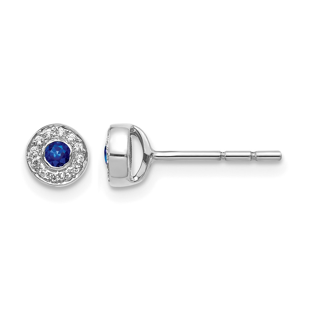 14k White Gold Diamond and Sapphire Halo Post Earrings (EM5586-SA-007-WA)