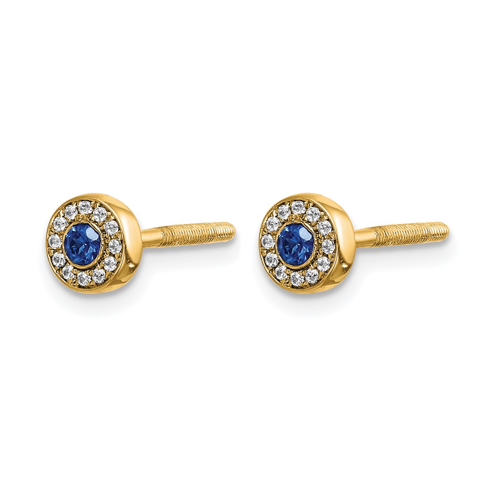 14k Diamond and Sapphire Halo Post Earrings (EM5586-SA-007-YA)
