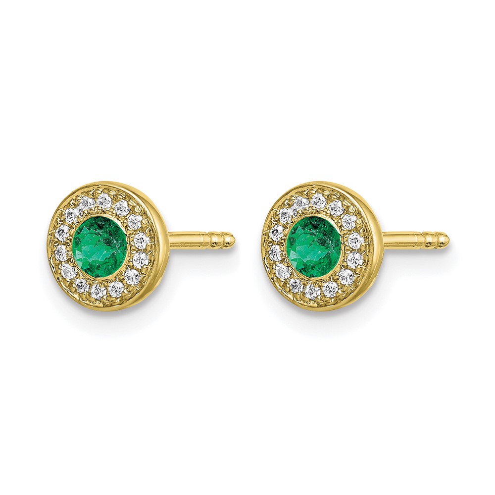 14k Gold Diamond and Emerald Halo Post Earrings (EM5587-EM-010-YA)