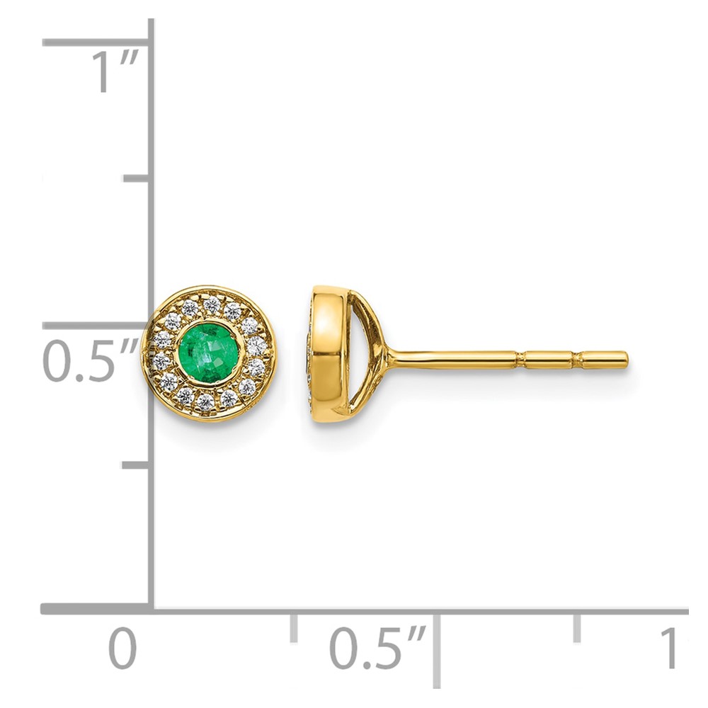 14k Gold Diamond and Emerald Halo Post Earrings (EM5587-EM-010-YA)