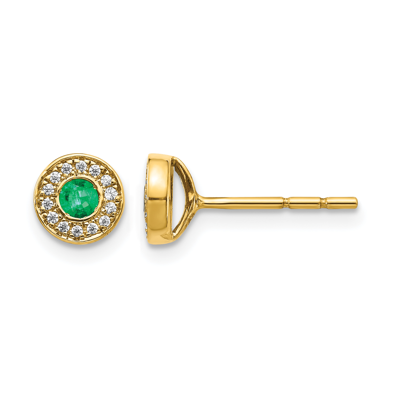 14k Gold Diamond and Emerald Halo Post Earrings (EM5587-EM-010-YA)