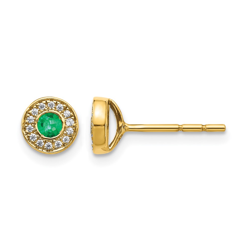 14k Gold Diamond and Emerald Halo Post Earrings (EM5587-EM-010-YA)