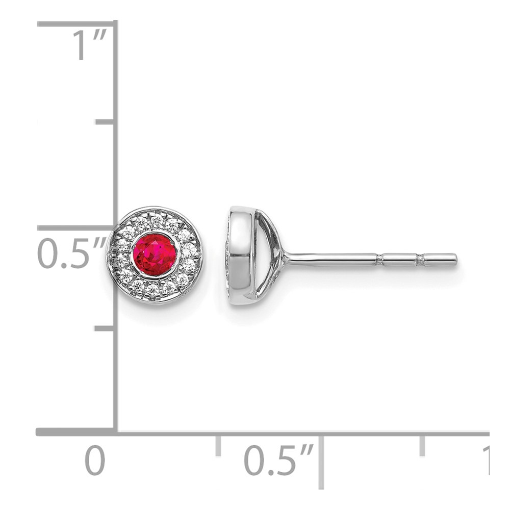 14k White Gold Diamond and Ruby Halo Post Earrings (EM5587-RU-010-WA)