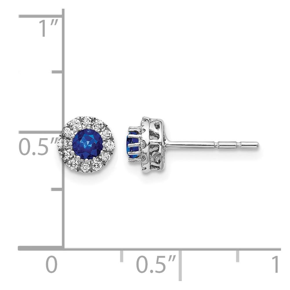 14k White Gold Diamond and Blue Sapphire Halo Post Earrings (EM5588-SA-016-WA)