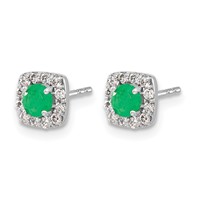 14K White Gold 0.20 Carat Lab Grown Diamond VS SI+ G+ and Created Emerald Complete Square Halo Post Earrings view 2