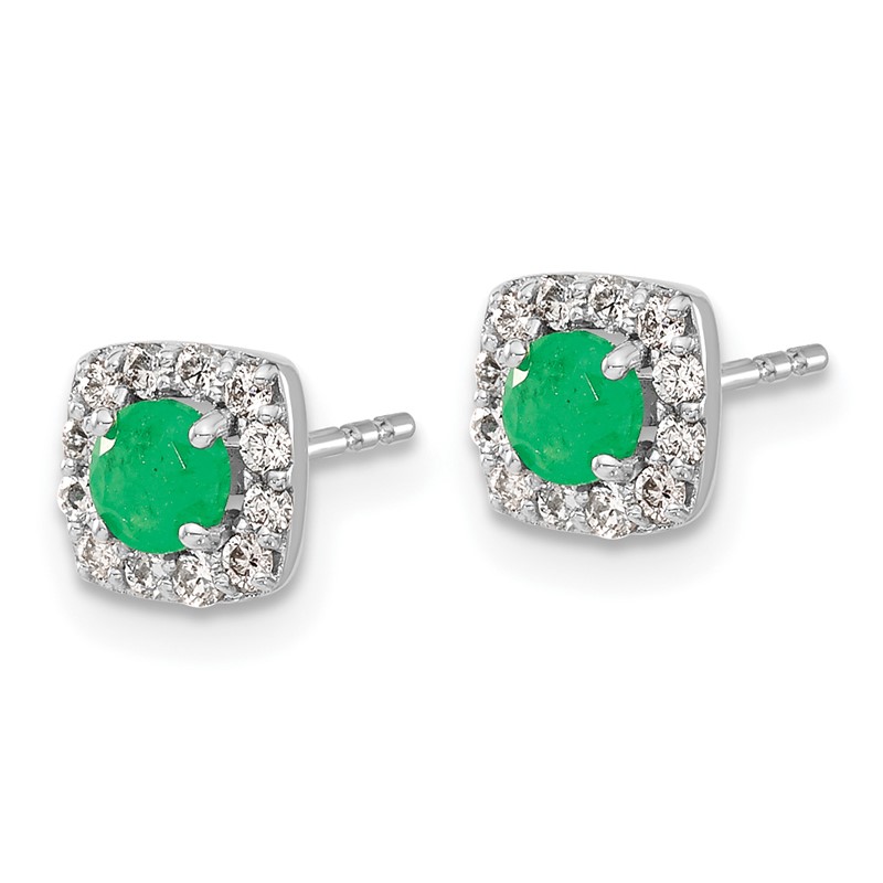 14k White Gold 1/5 carat Lab Grown Diamond VS/SI+ G+ and Created Emerald Complete Square Halo Post Earrings