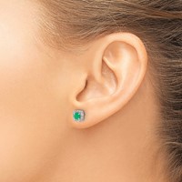 14K White Gold 0.20 Carat Lab Grown Diamond VS SI+ G+ and Created Emerald Complete Square Halo Post Earrings view 3
