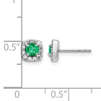14K White Gold 0.20 Carat Lab Grown Diamond VS SI+ G+ and Created Emerald Complete Square Halo Post Earrings view 4