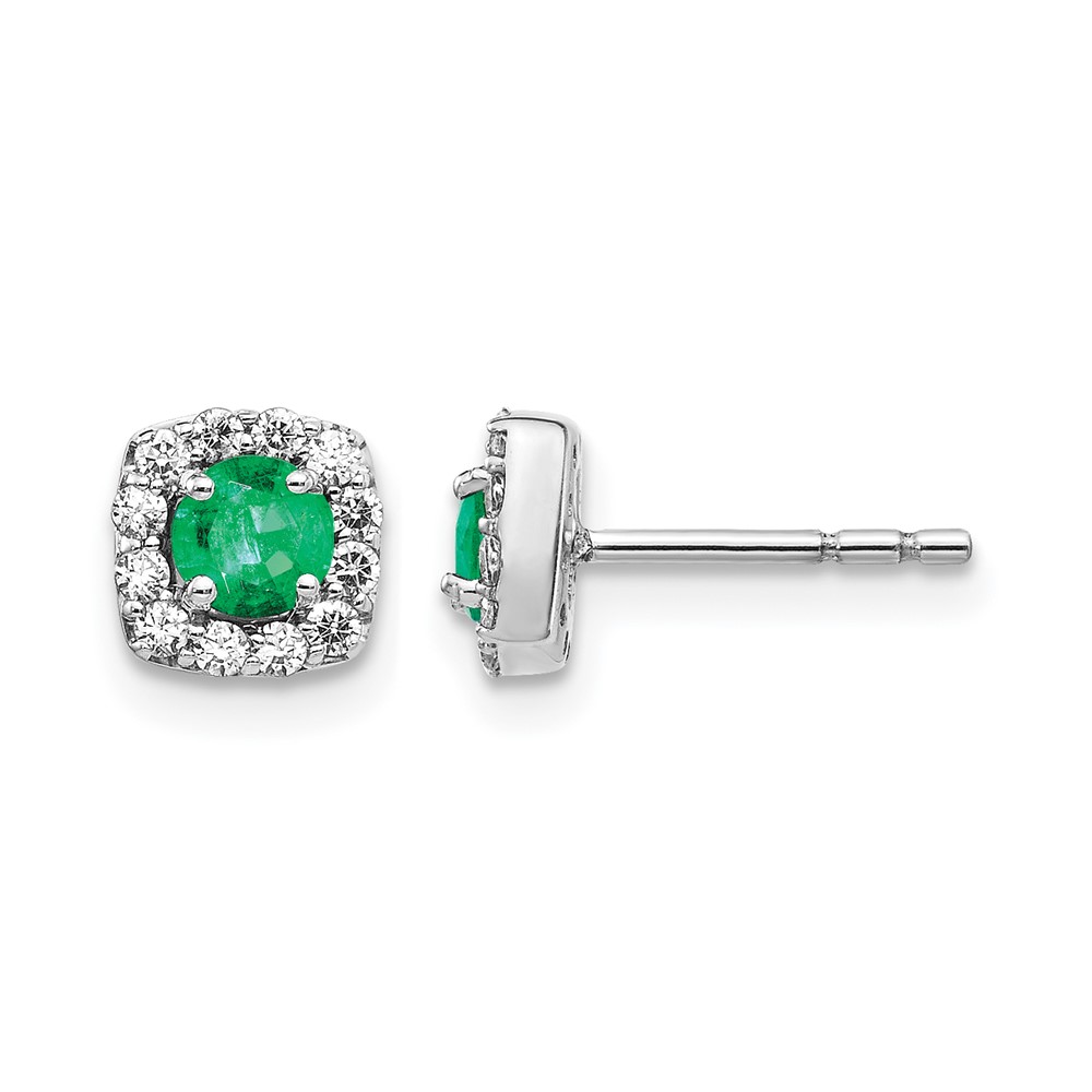 14K White Gold 0.20 Carat Lab Grown Diamond VS SI+ G+ and Created Emerald Complete Square Halo Post Earrings