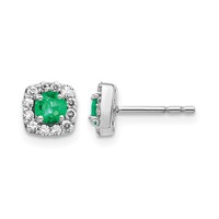 14K White Gold 0.20 Carat Lab Grown Diamond VS SI+ G+ and Created Emerald Complete Square Halo Post Earrings view 1